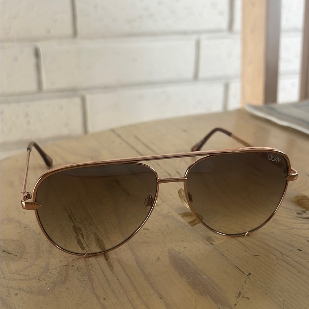 Quay Australia Gold Brown Aviator Sunglasses